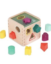 Wooden Shape Sorter Cube, 9 Colorful Shapes, Educational Wooden Toy for Toddlers