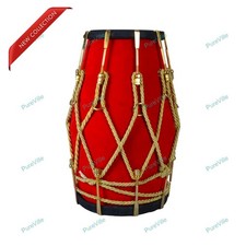New Professional Red velvet Dholak With Golden Fitting Instrument With Bag