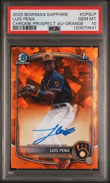 2025 Bowman Sapphire Edition #CPS-LP Luis Pena Autographs Orange PSA 10 #/25