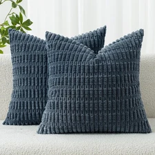 MIULEE Pack of 2 Corduroy Decorative Throw Pillow 18" x (Pack 2), Blue 