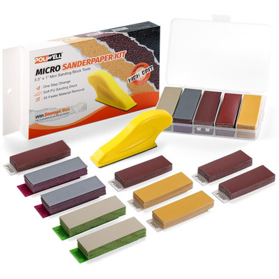 120Pcs Micro Detail Sanderpaper Kit with Storage Box,3.5  X 1  Hand Sanding Bloc