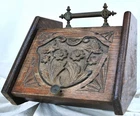 Victorian Oak Coal Scuttle Purdonium • Carved Floral Panel & Decorative Handle
