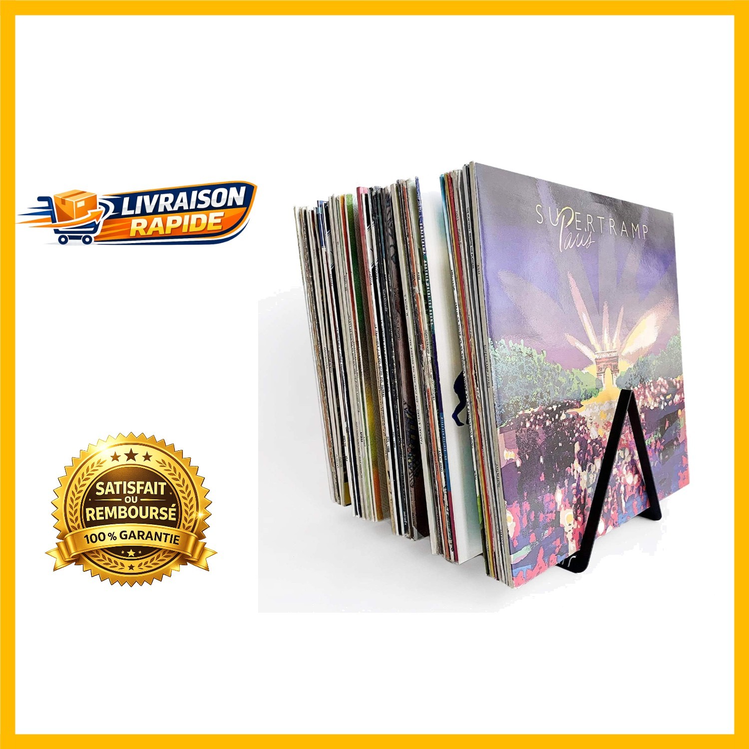 Présentoir de vinyles pour 50 disques 33 tours, support compact noir