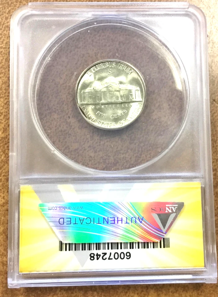 1945-S silver war nickel ANACS MS65 BU curved clip ERROR 4.83 gr - Image 2 of 4