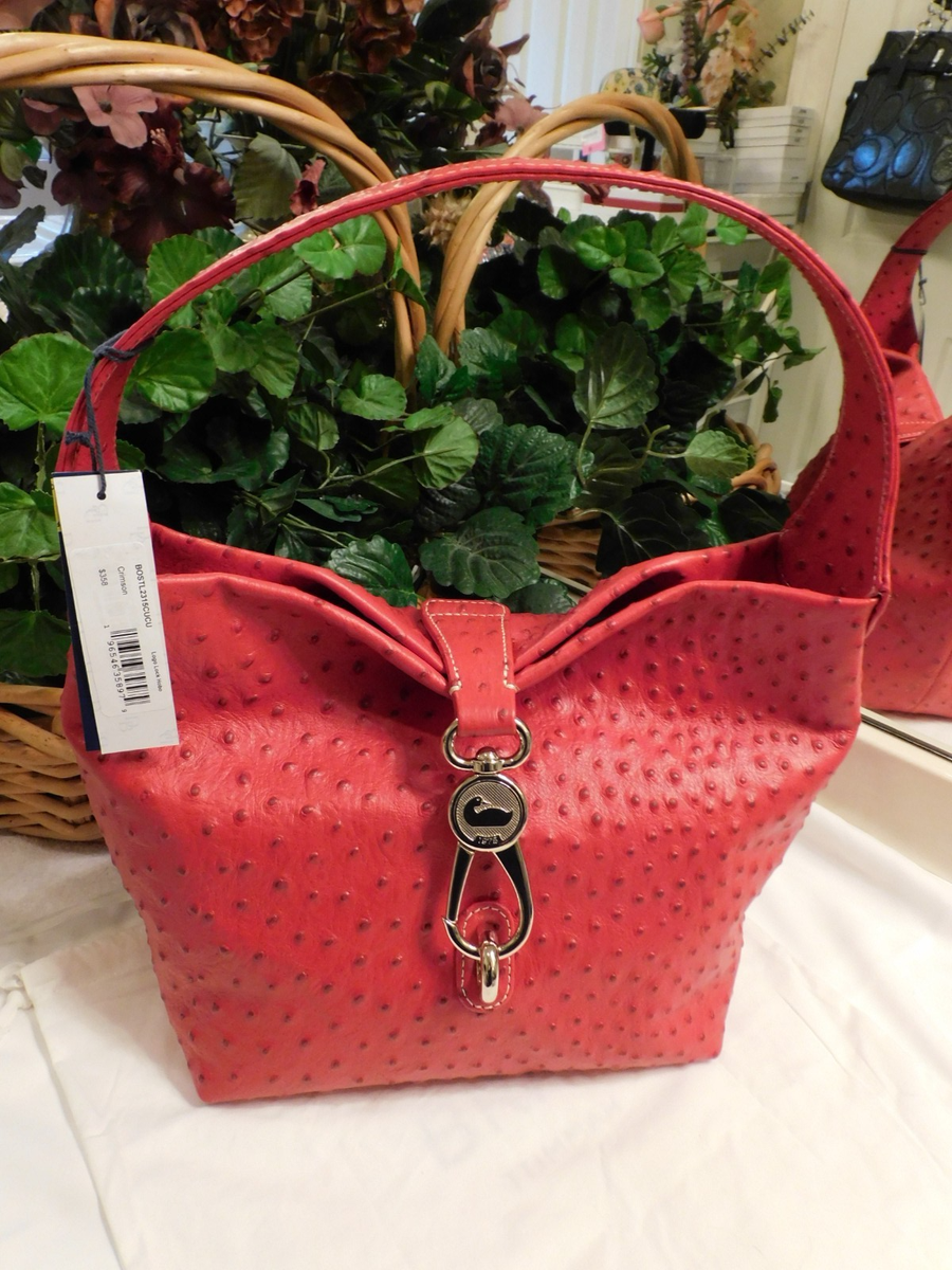 NWT DOONEY & BOURKE OSTRICH LEATHER LARGE LOCK HOBO IN CRIMSON RED