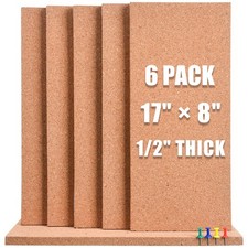 Cork Bulletin Board 1/2" Thick Cork Boards 6 Pack Frameless Cork Tiles, 17 x ...