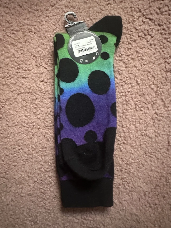 NWT Ozone Design Socks Black, purple and Green Polka Dot Socks one size - Image 2 of 3