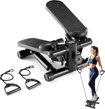 Mini Stepper for Exercise at Home with Resistance Bands Portable Black