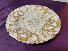 Ancienne grande assiette décorative Meissen blanche et dorée