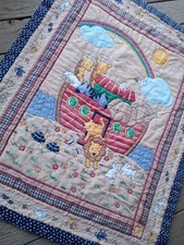Vintage Handmade Baby Quilt Noah's Ark Baby Quilt Handquilted Baby Quilt