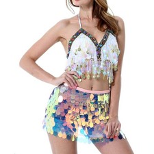 Sttiafay Belly Dance Hip Skirt Above Knee Sequin Mermaid Hip Scarf Wrap