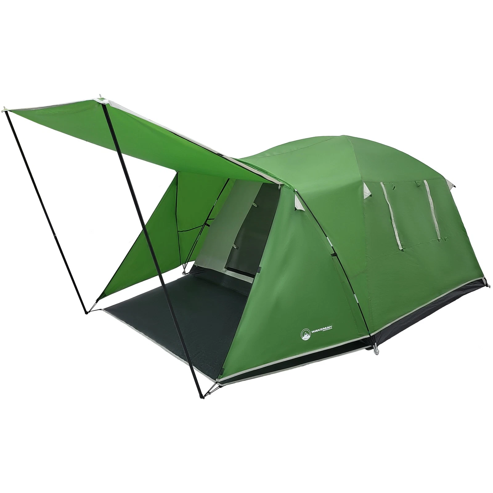 4 Person Camping Tent Outdoor Shelter with Porch Canopy and Carrying Bag, Green