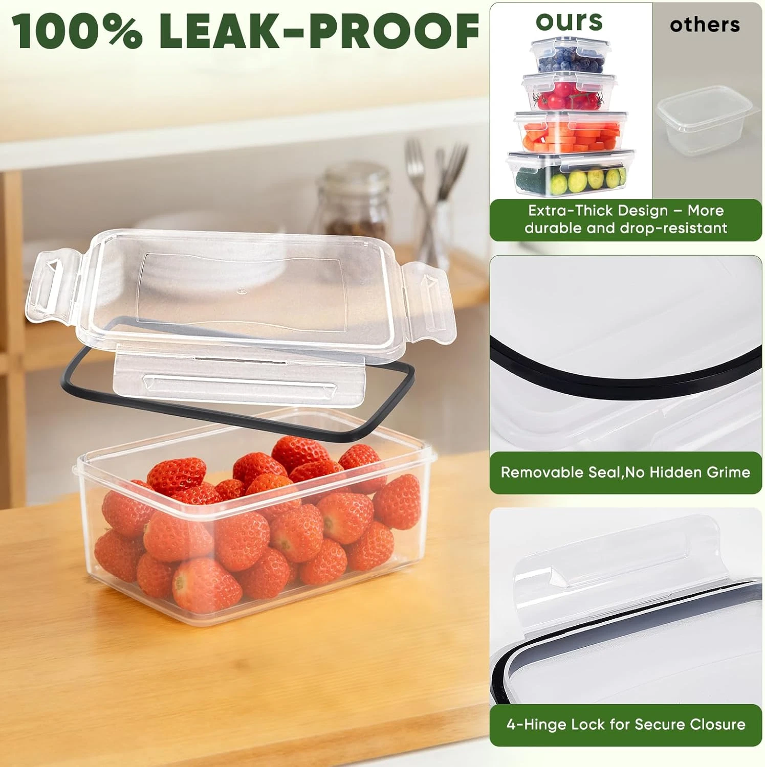 24Piece Food Storage Container Lids 12 Containers Plastic Sealed Food Storage