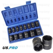 US PRO 1/2 Drive Shallow Impact Socket Set 10-32mm 14pc Single Hex Sockets 1679
