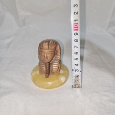 Vintage Egyptian Pharaoh Bust Statue Copper Tone Sphinx On Onyx Marble Base 6cm