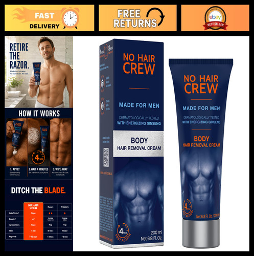 Painless Hair Removal Cream for Men - Body & Manscaping, Energizing Ginseng, 200