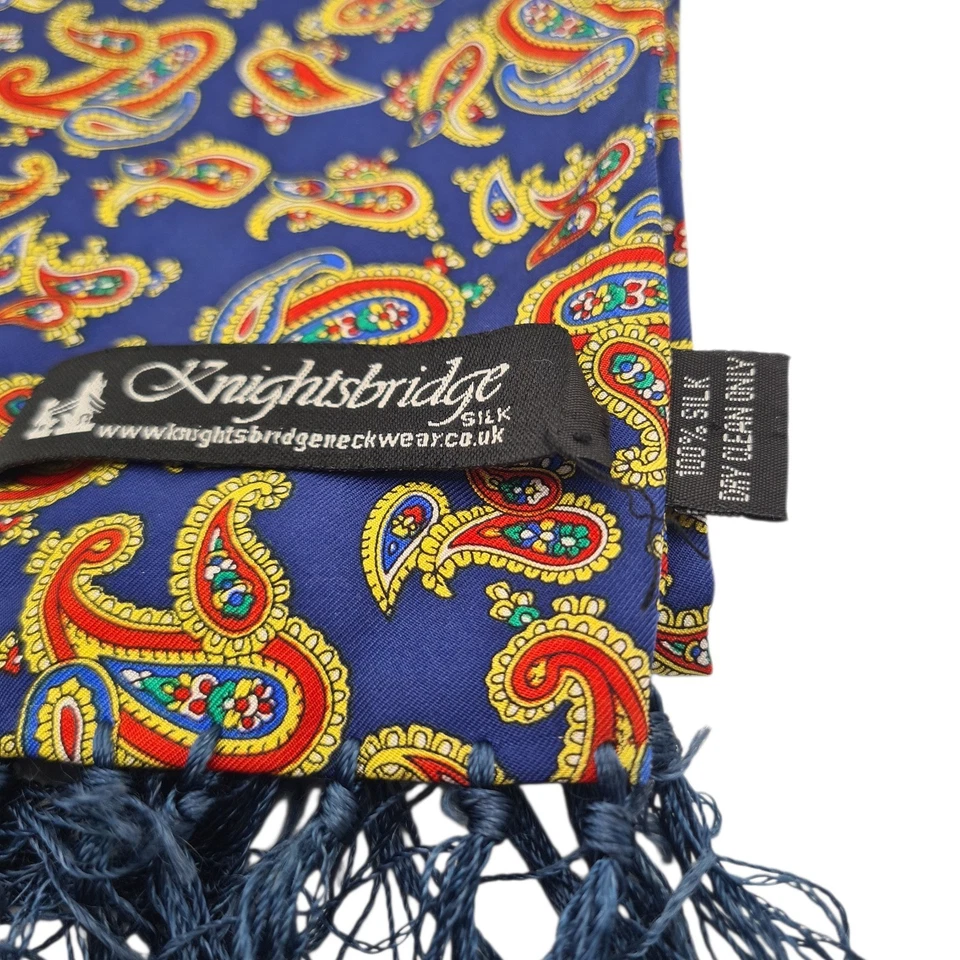 Silk Scarf 1960s Paisley Scarf Vintage Retro Mens Fringe Ascot Cravat A1 - Image 2 of 3