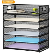 Paper Organizer Letter Tray 6 Tier Black Mesh Desk Handle Office Folder Holder