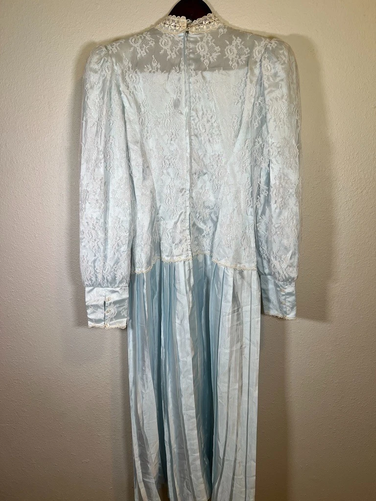 Vestido Victoriano Pradera Azul Encaje Estilo Cottagecore Pionero Teatro Disfraz S/M