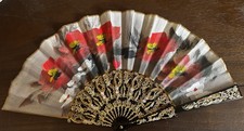 Decorative Hand Fan Floral Gold Black Lace Style Folding Fan