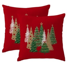 Christmas Pillow Covers 18x18 Inch Tree Christmas Decorations Velvet Red