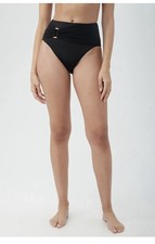 Trina Turk Black Swim Bottoms Belted Hi Waist With Gold Accent 80 MSRP Size 6