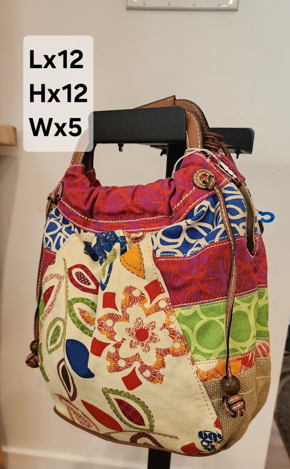 multicolor Fossil patchwork leather and canvas ho… - image 3