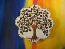 Handpainted Fig Tree Glazed Ceramic Hot Plate Trivet Felt Backed Made in Turkey