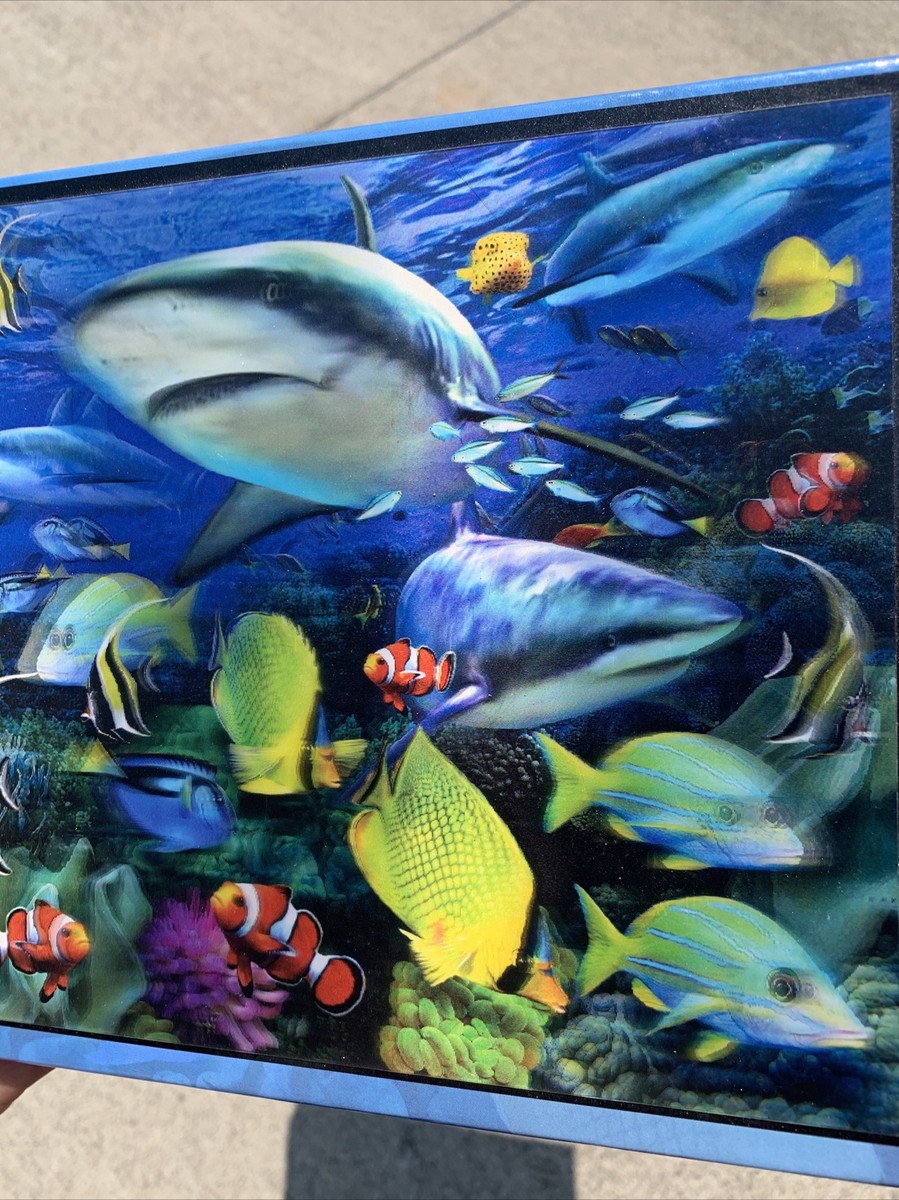 Milton Bradley MB Super 3D SHARK WATERS angel Fish Jaws Puzzle 500