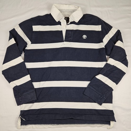 Vintage Timberland Rugby Polo Shirt Adult S Blue Big Stripe Collared Casual EUC!