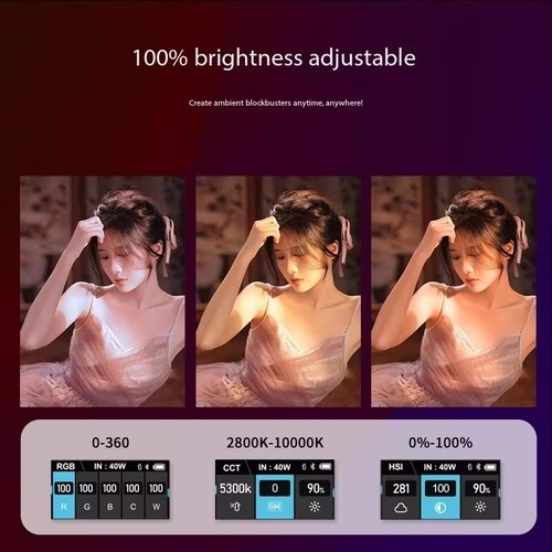 SuteFoto T40C 40W RGB Led Video Pocket Light 2800K-10000K APP Control Fill Light - Picture 6 of 7