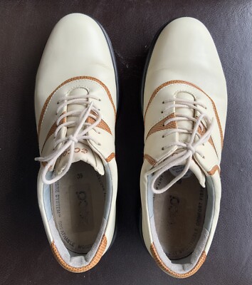 ECCO GORE-TEX Waterproof Leather Soft Spike GOLF Shoes Beige Size EU 39 / US 8.5