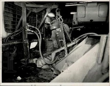 Press Photo Welder Mike Critelli repairs a snow plow at Springfield City Yard
