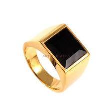 Natural Black Onyx Gemstone with Gold Plated 925 Sterling Silver Ring 1227