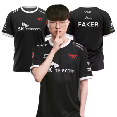LOL SK telecom T1 FAKER ユニフォームMサイズ T1 Esports Team Black Uniform T-shirt League Of Legends World