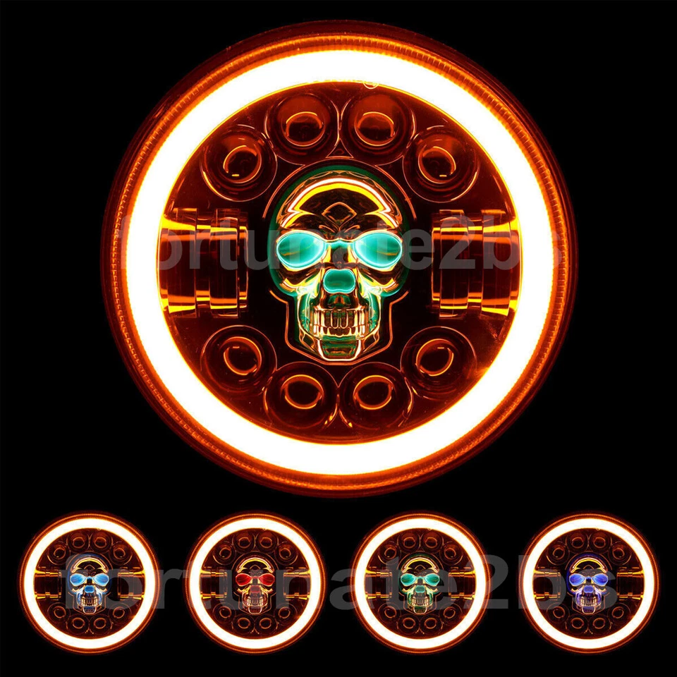 Faro LED calavera rgb redondo de 7 pulgadas halo DRL para camioneta Ford de 1/2 3/4 toneladas 1 pieza Foto 3 de 4