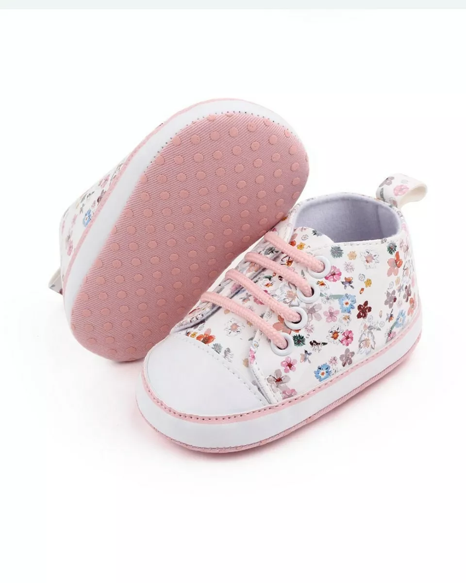 Newborn Baby Girl Floral Print Shoe Canvas Crib toddler Sneaker size 0 18 months