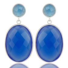 Handmade 925 Sterling Silver Blue Chalcedony Gemstone Drop Earrings Jewelry