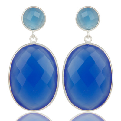 Handgefertigte 925 Sterling Silber Blau Chalcedon Edelstein Ohrhänger Schmuck