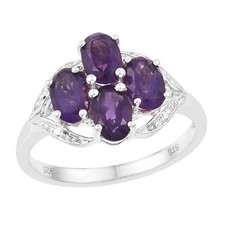 African Amethyst Four Stone Sterling Silver Ring Set In Rhodium
