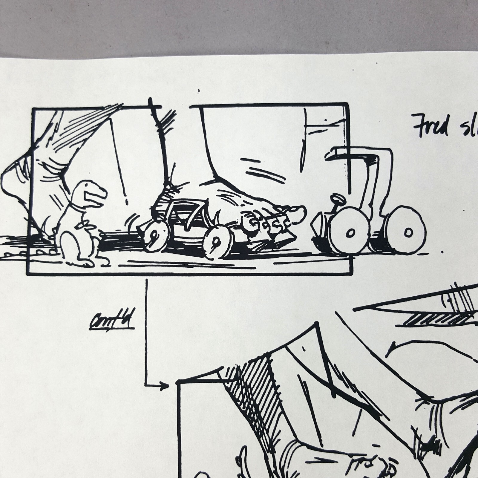 Image 3 of The Flintstones (1994 Film) Production Used Storyboard, Fred Slips on Car Toy