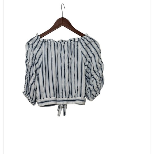 Habitual girls sz 14 white with blue stripes shirt; ruffle sleeves & waist tie - Picture 3 of 5