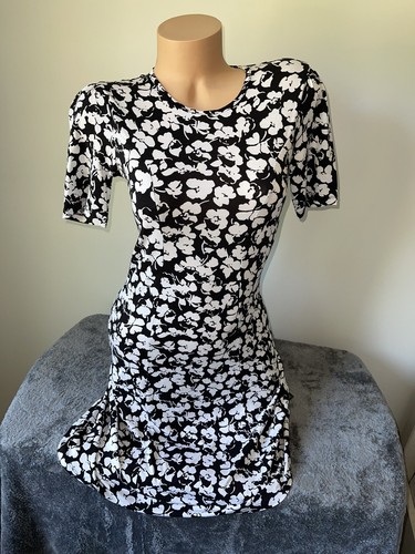ASOS Dress Women's 4 Tall Black White Floral Keyhole Back Stretch Cute 3660 - 第 1/10 張圖片