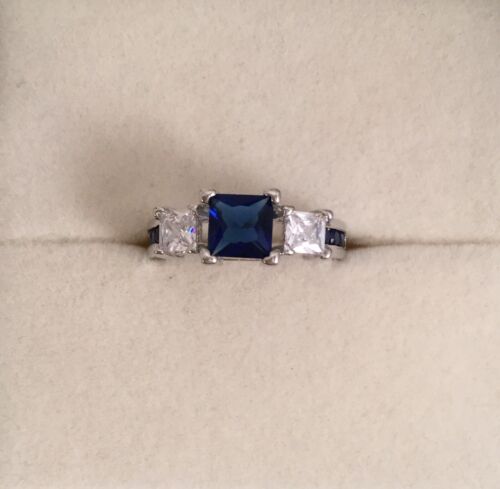 Vintage Jewellery Gold Ring White Blue Sapphires Antique Deco Dress Jewelry - Picture 6 of 10