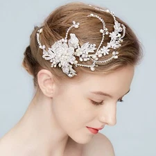 Bridal Hair Clip Freshwater Pearl Crystal Headpiece Wedding Accessories 02286 S