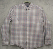 George Button Up Shirt Men's M Gray with Multicolor Geometric Plaid Cotton Blend