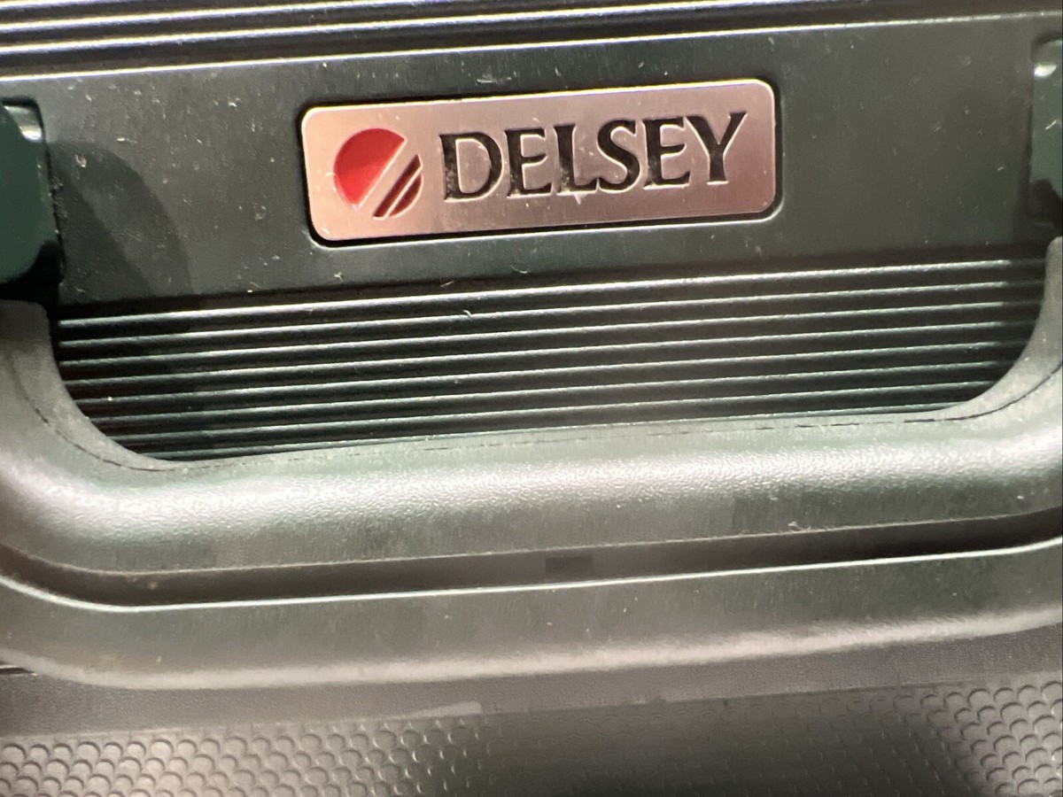 Vintage Delsey Green Large Hard Case Suitcase - Lock, Wheels, Pull