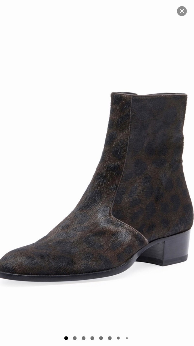 saint laurent pony hair lynx print mens boots. 42/9. $1450 saint laurent pony hair lynx print mens boots. 42/9. $1450