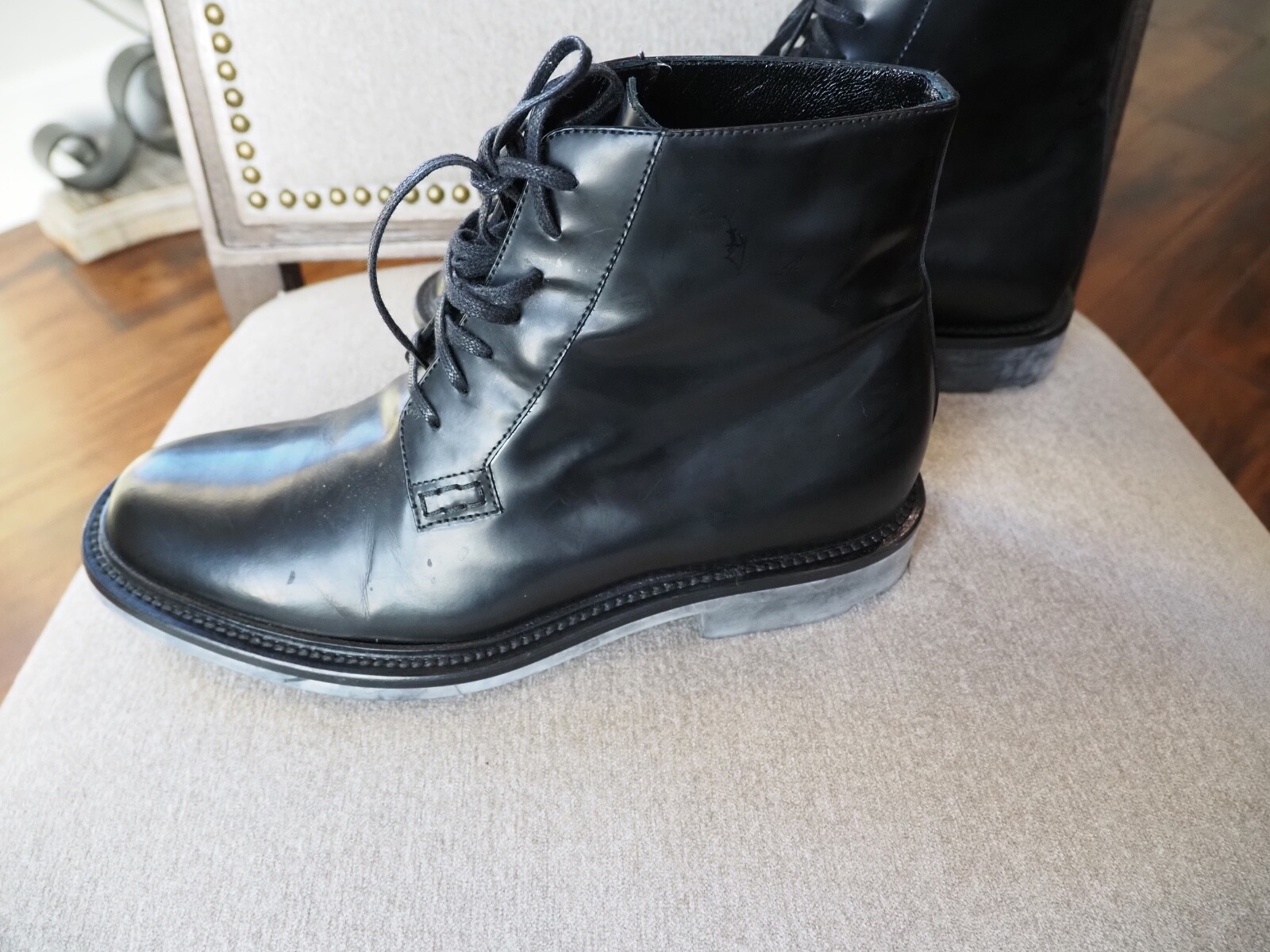 NUOVI stivali militari stringati Saint Laurent neri in pelle di vitello taglia 40 US ($1150)