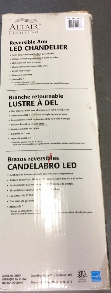 Lámpara de araña regulable LED acabado bronce brazo reversible Altair Lighting - caja abierta Foto 2 de 4